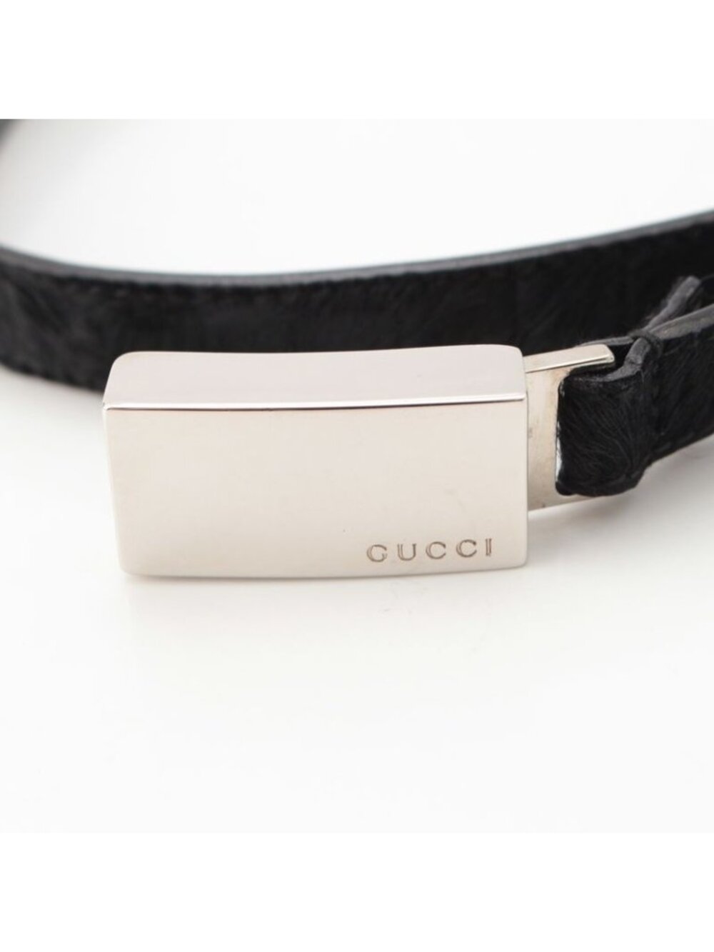 Gucci Era Calf Hair Leather Logo Narrow Belt Black - Picture 4 of 10